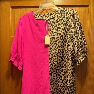Color block leopard print 1/2 bubble sleeve size large